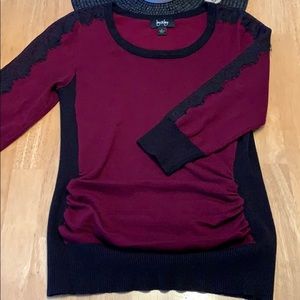 soft sweater with lace details and ruching